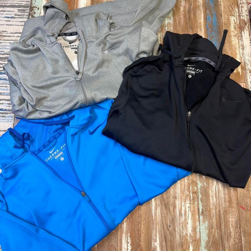 Nike Mens Therma-Fit Full Zip Hoodie Jackets Bundle Gray Black Blue Size L